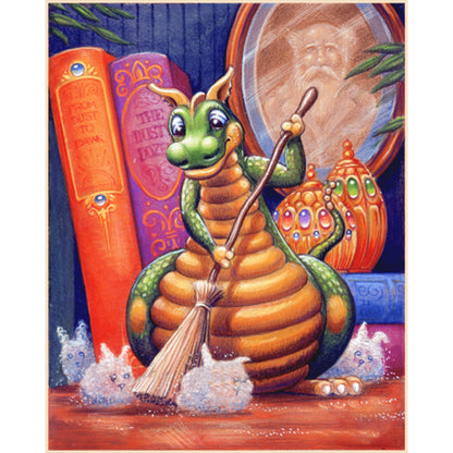 Cleaning Little Green Dragon - Full AB Round Drill Diamond Painting 40*50CM