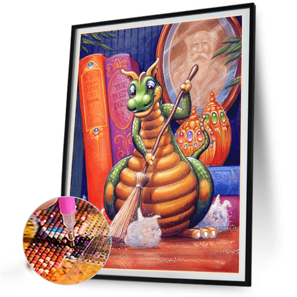 Cleaning Little Green Dragon - Full AB Round Drill Diamond Painting 40*50CM