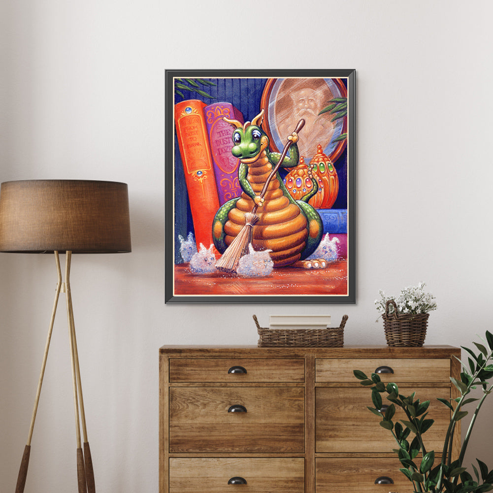 Cleaning Little Green Dragon - Full AB Round Drill Diamond Painting 40*50CM