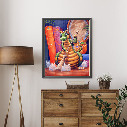 Cleaning Little Green Dragon - Full AB Round Drill Diamond Painting 40*50CM