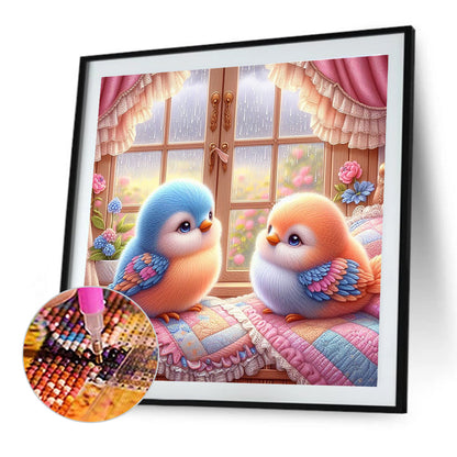 Blue And Orange Bird In The Rainy Day - Full Round Drill Diamond Painting 40*40CM