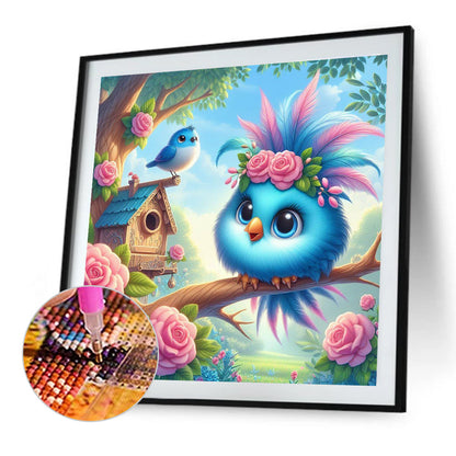 Big-Eyed Bird With Rose On The Branch - Full Round Drill Diamond Painting 40*40CM