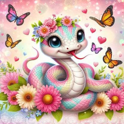 Daisy Butterfly Pink Snake - Full Round Drill Diamond Painting 40*40CM