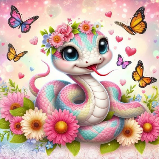 Daisy Butterfly Pink Snake - Full Round Drill Diamond Painting 40*40CM