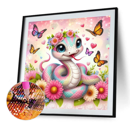Daisy Butterfly Pink Snake - Full Round Drill Diamond Painting 40*40CM