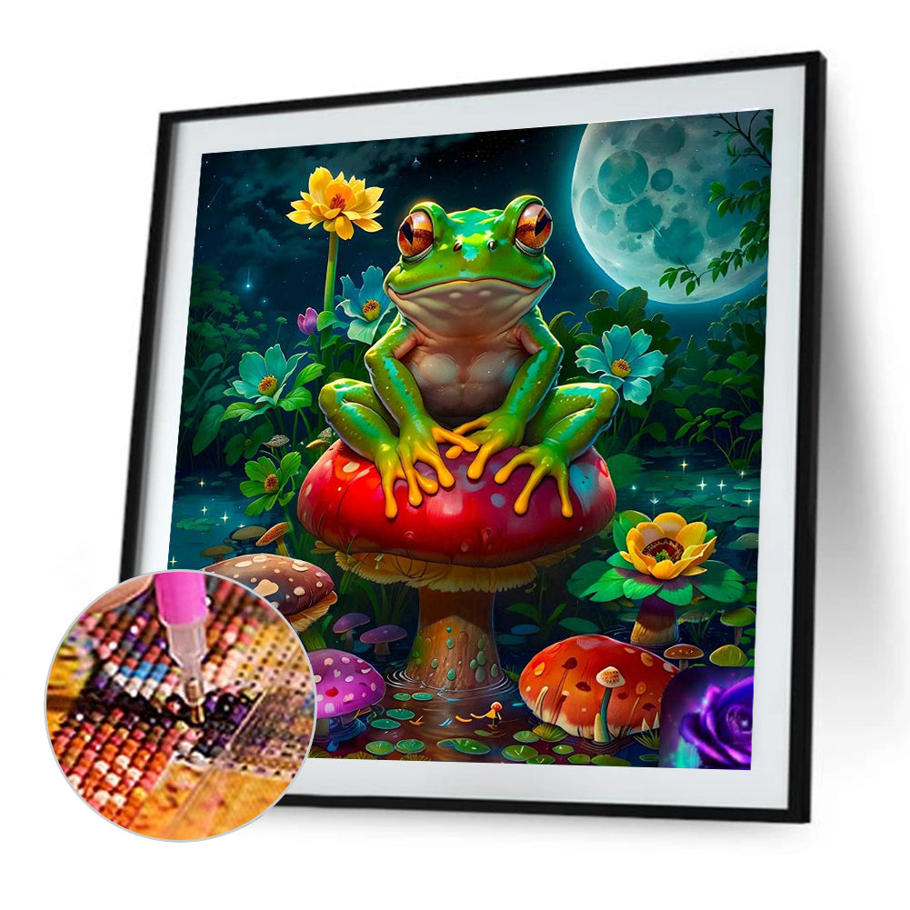 Mushroom Pond Frog Under The Moon - Full Round Drill Diamond Painting 40*40CM