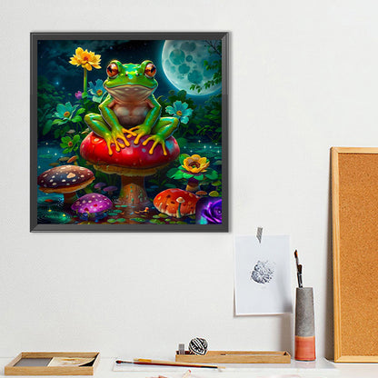 Mushroom Pond Frog Under The Moon - Full Round Drill Diamond Painting 40*40CM