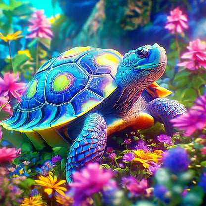Tortoise In The Flower Bush - Full Round Drill Diamond Painting 40*40CM