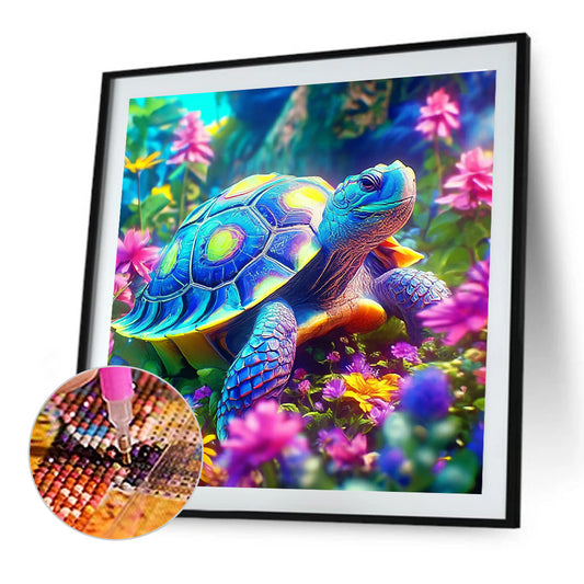 Tortoise In The Flower Bush - Full Round Drill Diamond Painting 40*40CM