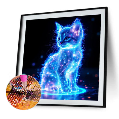 Geometry Particle Fluorescent Cat - Full Round Drill Diamond Painting 40*40CM