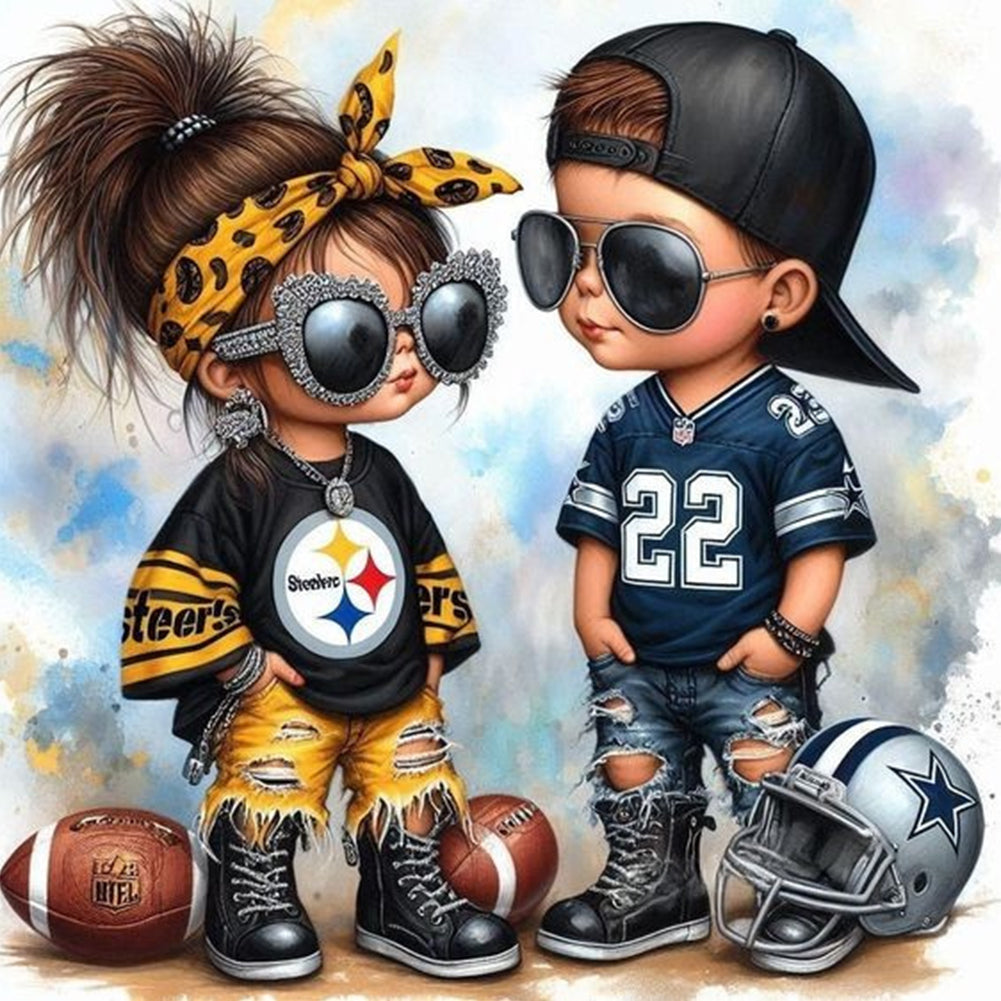 Pittsburgh Steelers Girl And Boy - Full Round Drill Diamond Painting 40*40CM