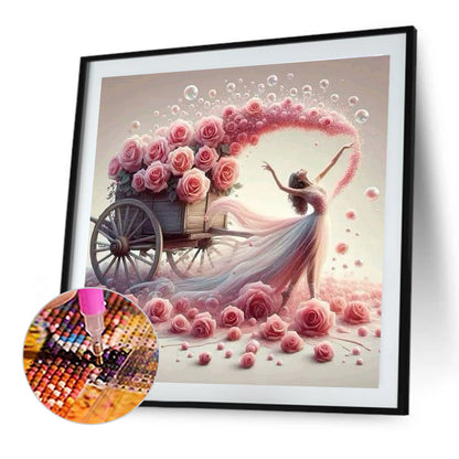 Girl With Roses - Full Round Drill Diamond Painting 40*40CM