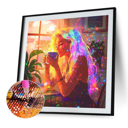 Girl With Cozy Afternoon Tea - Full AB Round Drill Diamond Painting 40*40CM