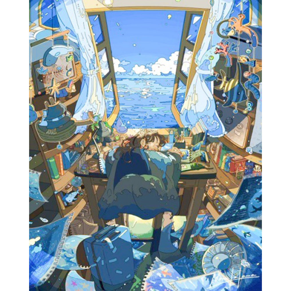 Girl At The Desk - Full AB Round Drill Diamond Painting 40*50CM