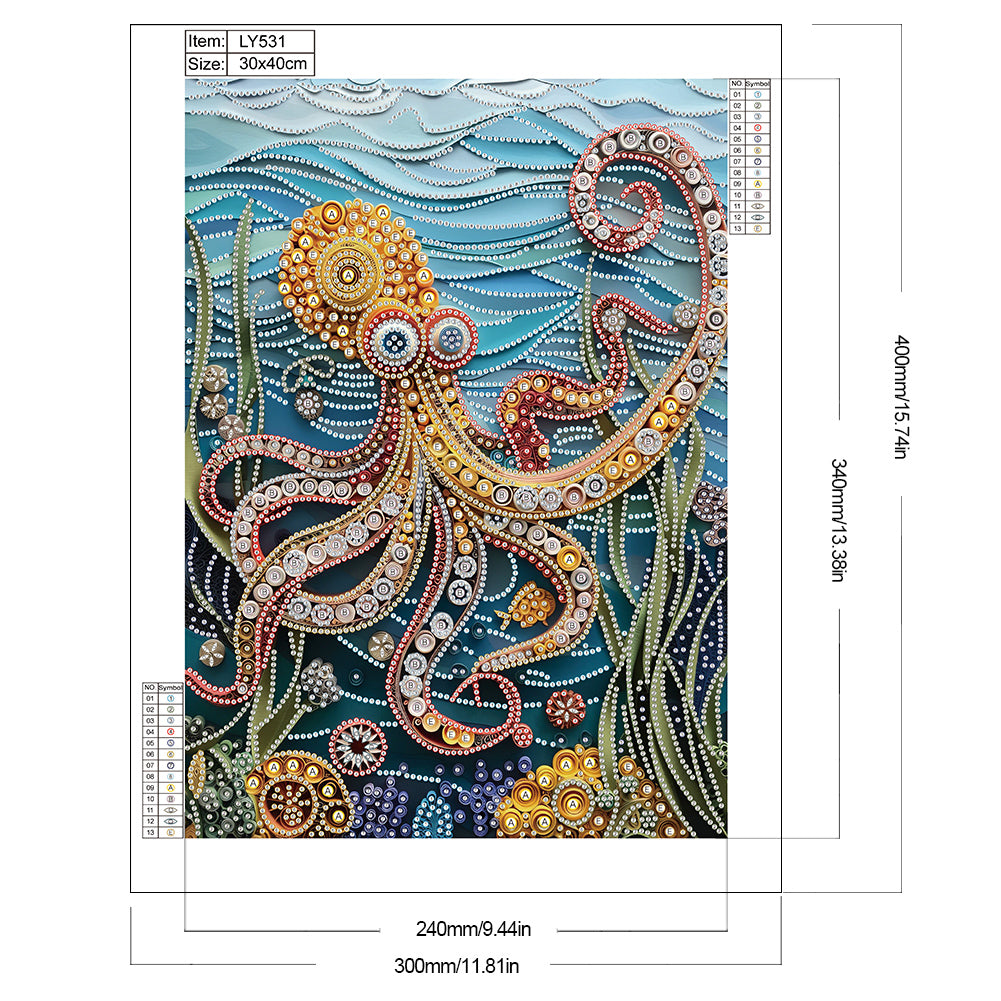 Sea Creatures Paper Quilling - Special Shaped Drill Diamond Painting 30*40CM