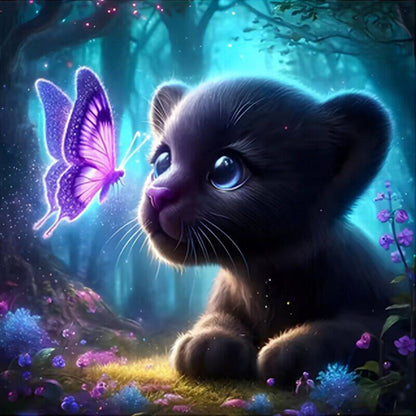 Fluorescent Butterfly Black Panther - Full Round Drill Diamond Painting 30*30CM