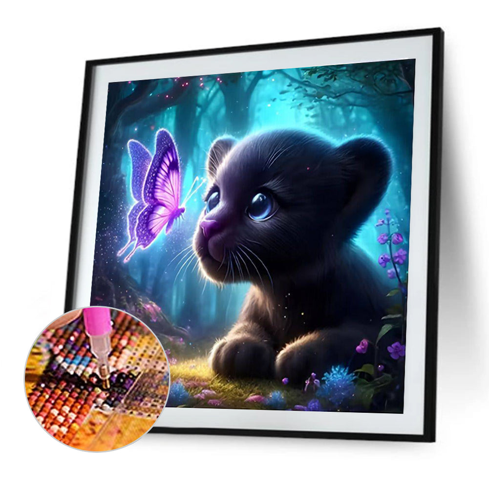 Fluorescent Butterfly Black Panther - Full Round Drill Diamond Painting 30*30CM