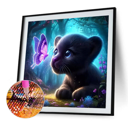 Fluorescent Butterfly Black Panther - Full Round Drill Diamond Painting 30*30CM