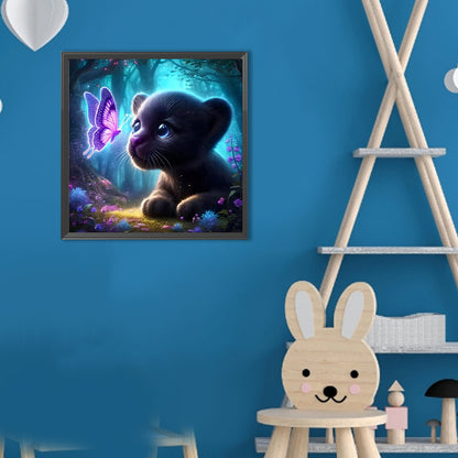 Fluorescent Butterfly Black Panther - Full Round Drill Diamond Painting 30*30CM
