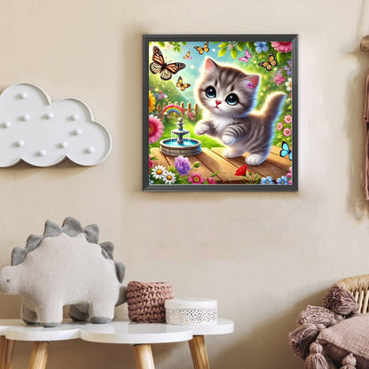 Flower Butterfly Kitten - Full Round Drill Diamond Painting 30*30CM