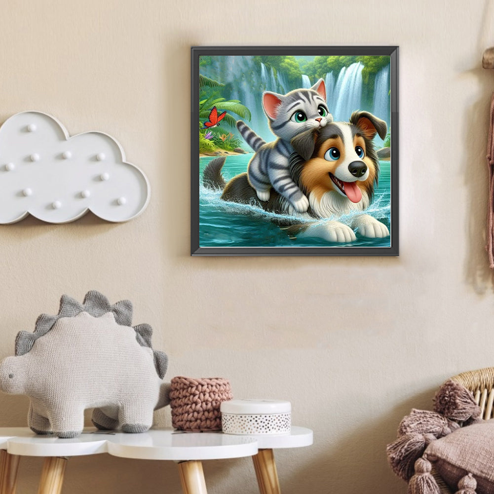 Lake Kitten And Puppy - Full Round Drill Diamond Painting 30*30CM