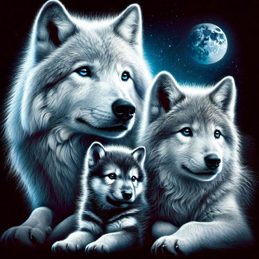Wolf Under The Moon - Full Round Drill Diamond Painting 40*40CM