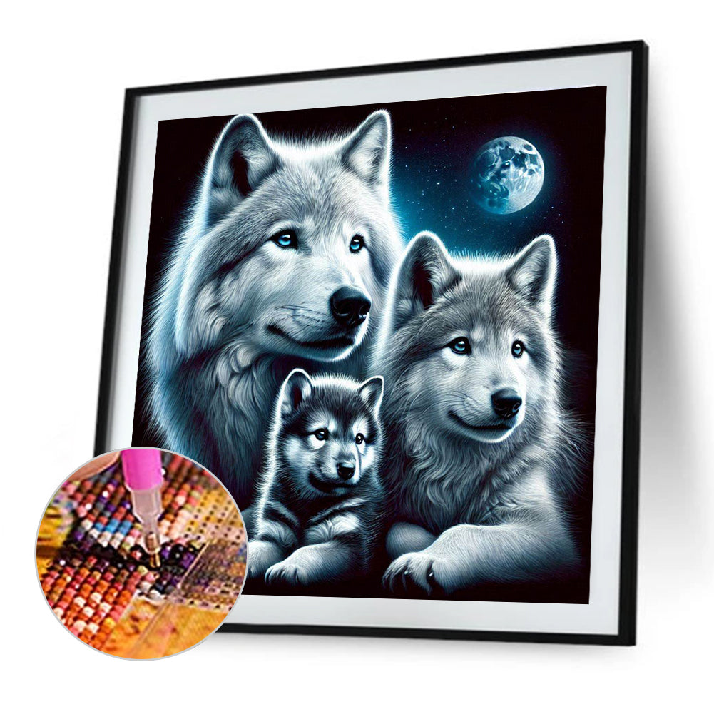 Wolf Under The Moon - Full Round Drill Diamond Painting 40*40CM