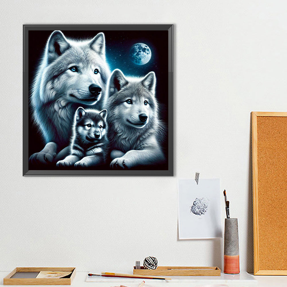 Wolf Under The Moon - Full Round Drill Diamond Painting 40*40CM