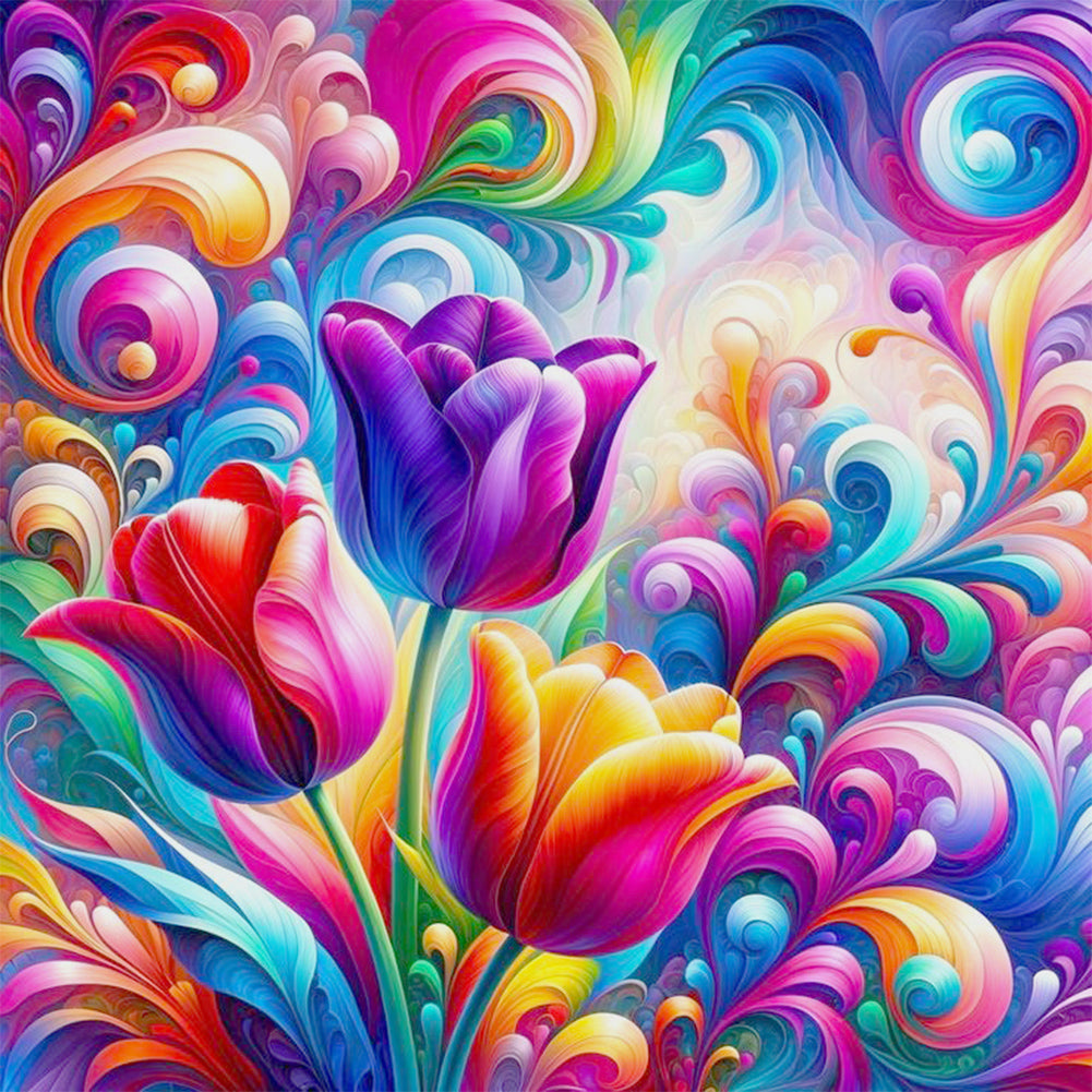 Colorful Abstract Art Flowers - Full Round Drill Diamond Painting 30*30CM