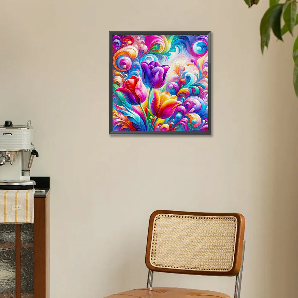 Colorful Abstract Art Flowers - Full Round Drill Diamond Painting 30*30CM
