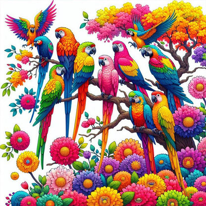 Colorful Parrots - Full Round Drill Diamond Painting 30*30CM