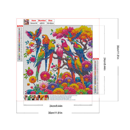 Colorful Parrots - Full Round Drill Diamond Painting 30*30CM
