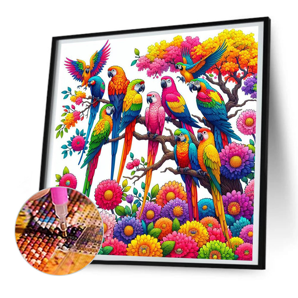 Colorful Parrots - Full Round Drill Diamond Painting 30*30CM