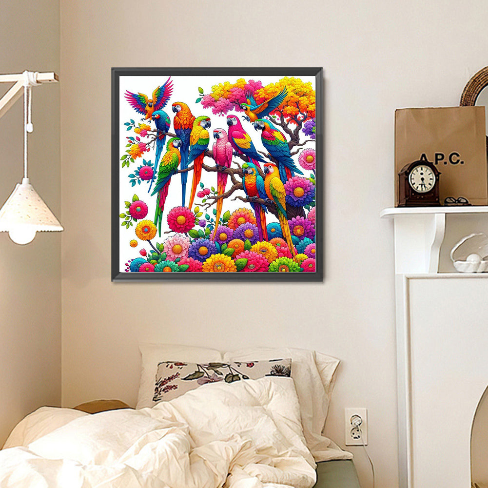 Colorful Parrots - Full Round Drill Diamond Painting 30*30CM