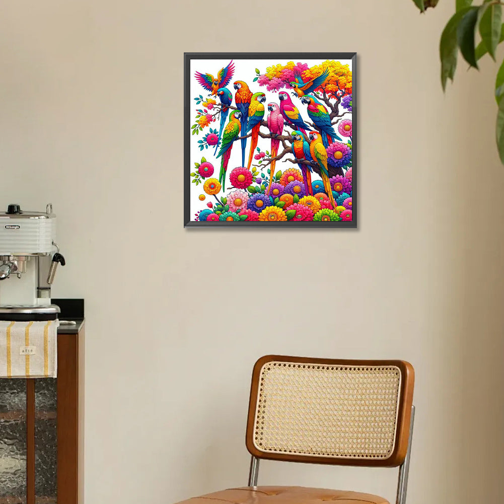 Colorful Parrots - Full Round Drill Diamond Painting 30*30CM