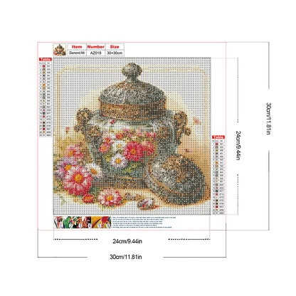 Glass Jars And Flowers - Full Round Drill Diamond Painting 30*30CM
