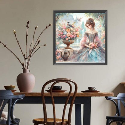 Rococo Girl And Flowers - Full Round Drill Diamond Painting 40*40CM