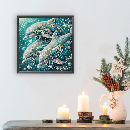 Marine Animals Dolphins - Special Shaped Drill Diamond Painting 30*30CM