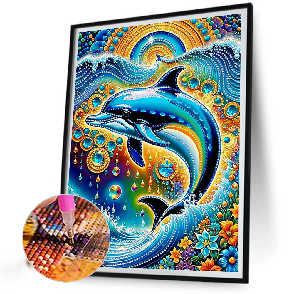 Marine Animals Dolphins - Special Shaped Drill Diamond Painting 30*40CM