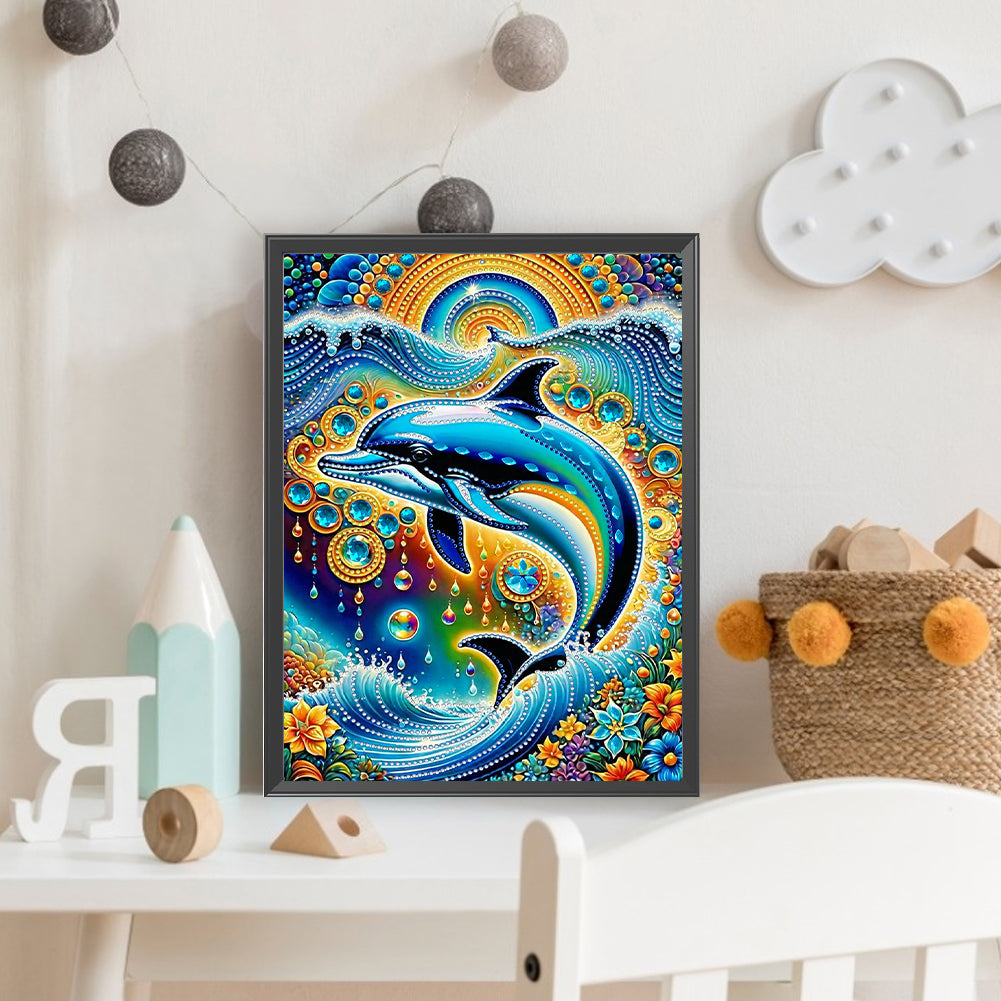 Marine Animals Dolphins - Special Shaped Drill Diamond Painting 30*40CM