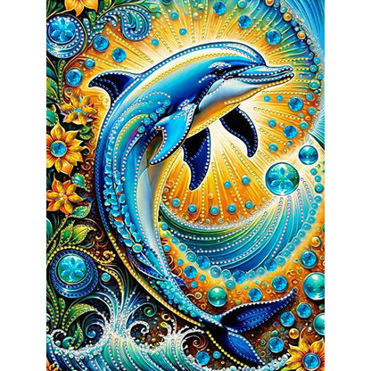 Marine Animals Dolphins - Special Shaped Drill Diamond Painting 30*40CM