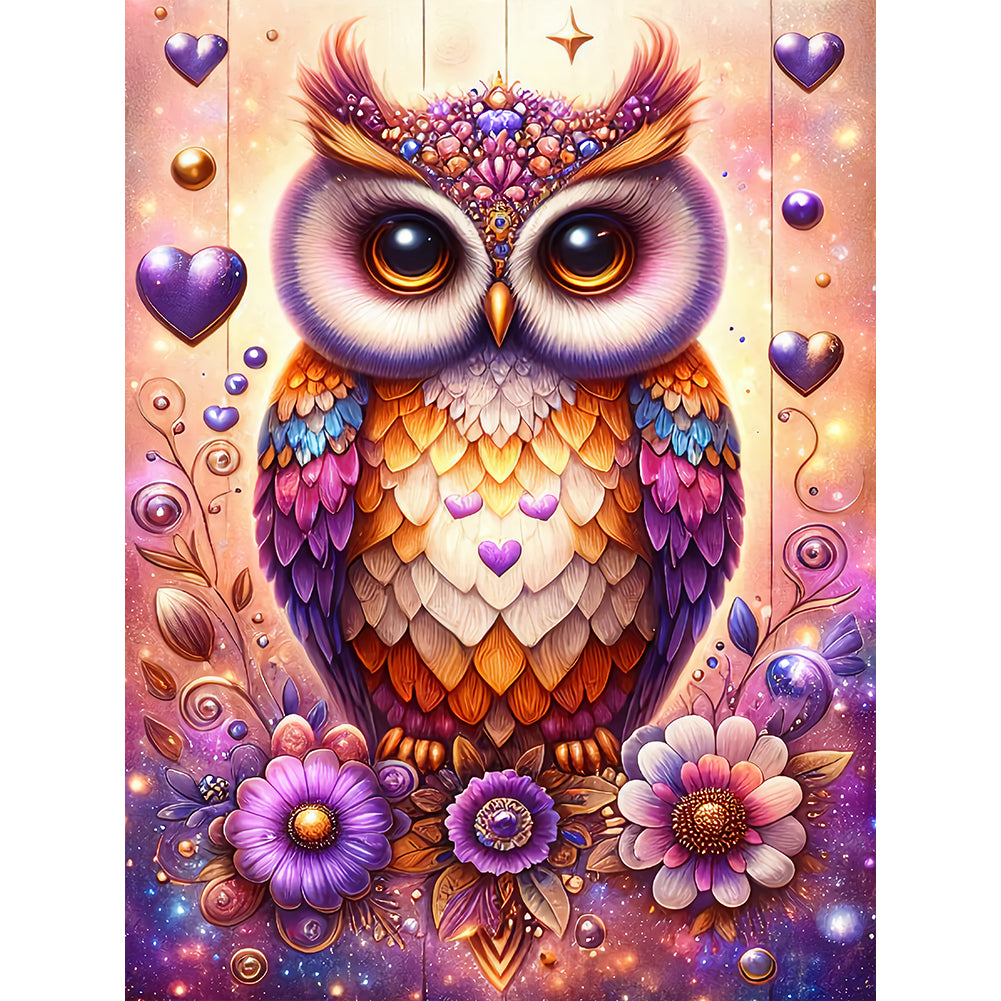 Flower Owls - Full Round Drill Diamond Painting 30*40CM