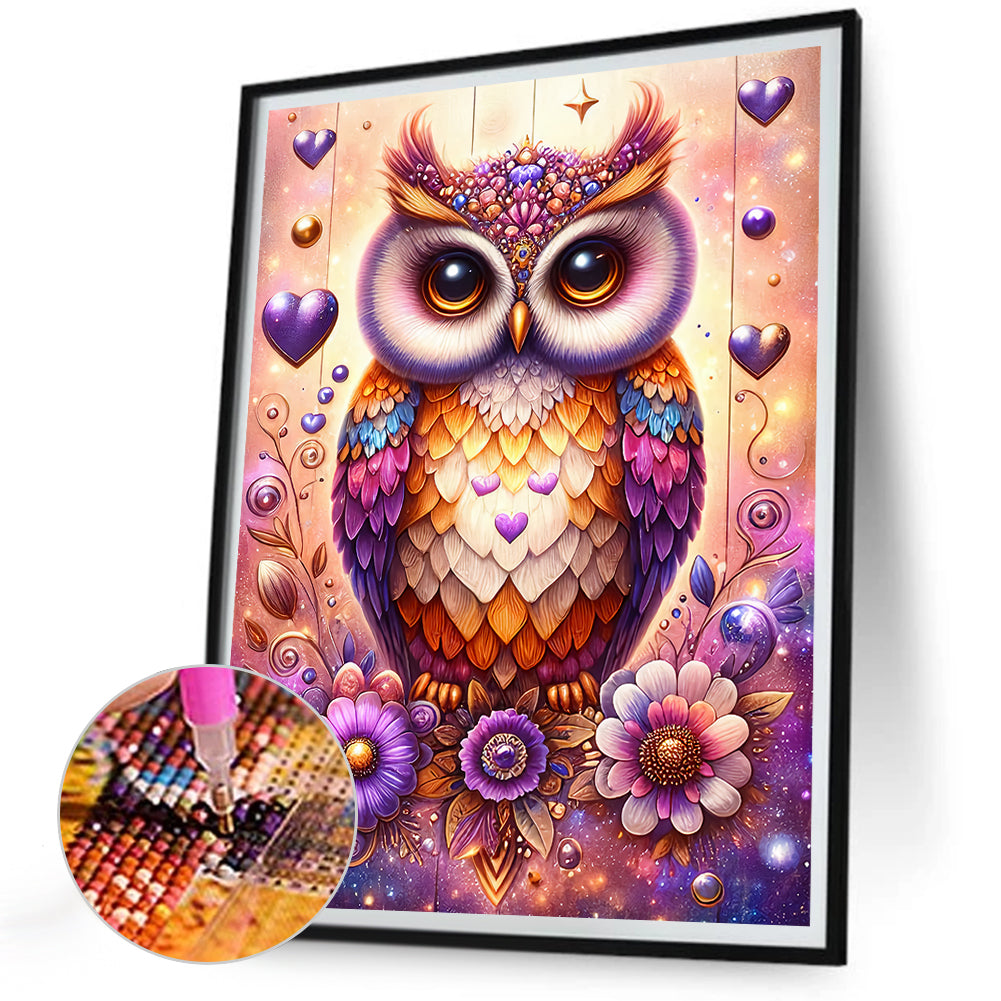 Flower Owls - Full Round Drill Diamond Painting 30*40CM