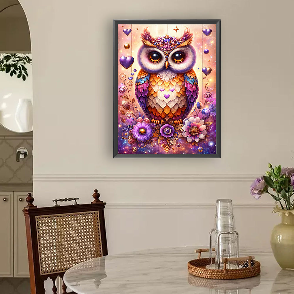 Flower Owls - Full Round Drill Diamond Painting 30*40CM