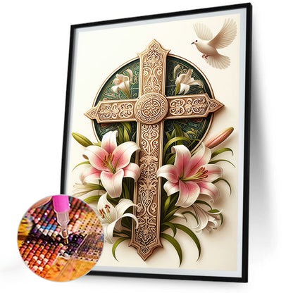 Flower Cross - Full Round Drill Diamond Painting 30*40CM