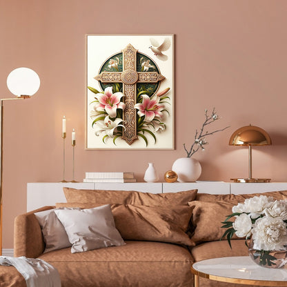 Flower Cross - Full Round Drill Diamond Painting 30*40CM