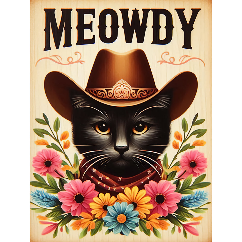 Cowboy Cat - Full Round Drill Diamond Painting 30*40CM