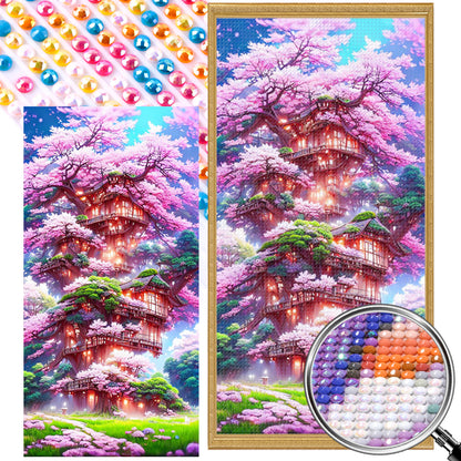 Cherry Tree House - Full AB Round Drill Diamond Painting 40*80CM