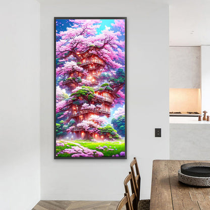 Cherry Tree House - Full AB Round Drill Diamond Painting 40*80CM