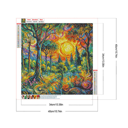 Landscape Painting Of Sunrise Forest - Full Round Drill Diamond Painting 40*40CM
